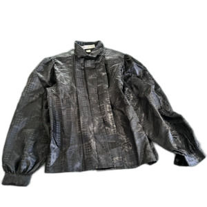 Joan Harper Vintage Black Blouse Size 12  Button Down 1980s